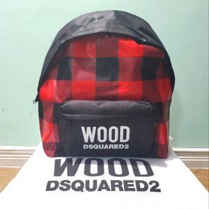 NEW DSQUARED2 Wood Black & Red Plaid Unisex Backpack